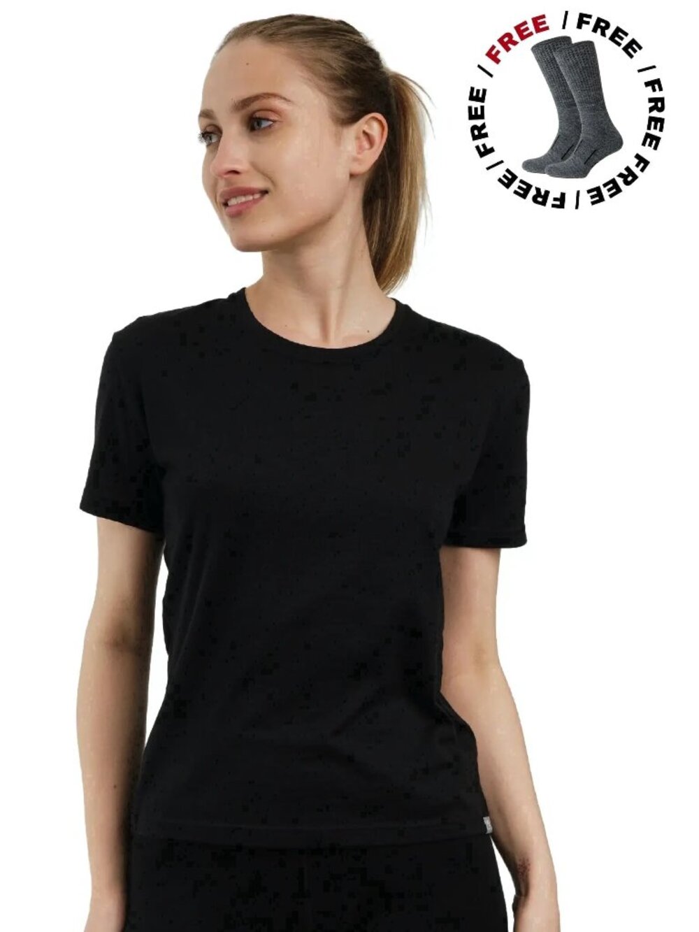 Merino.tech Women’s Merino Wool T-Shirt with Hiking Socks (Black)